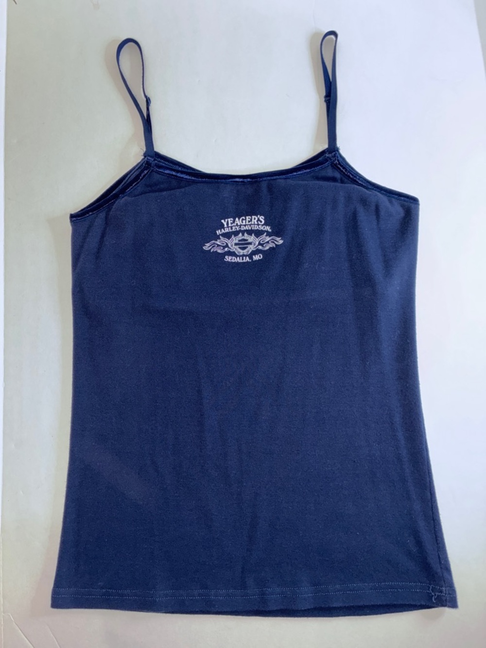 Harley-Davidson XL Women’s Dark Blue Cami  Top Silver Graphic Adjustable Straps - Picture 3 of 15
